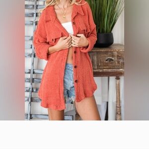 New Bucketlist Plush oversize shacket rust